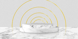 白色黄色简约大气金色圈展示台大理石展板背景
